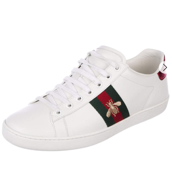 Gucci Leather Python Embossed Leather Ace Bee Low Top Sneakers White Women EU 39 - Picture 1 of 8